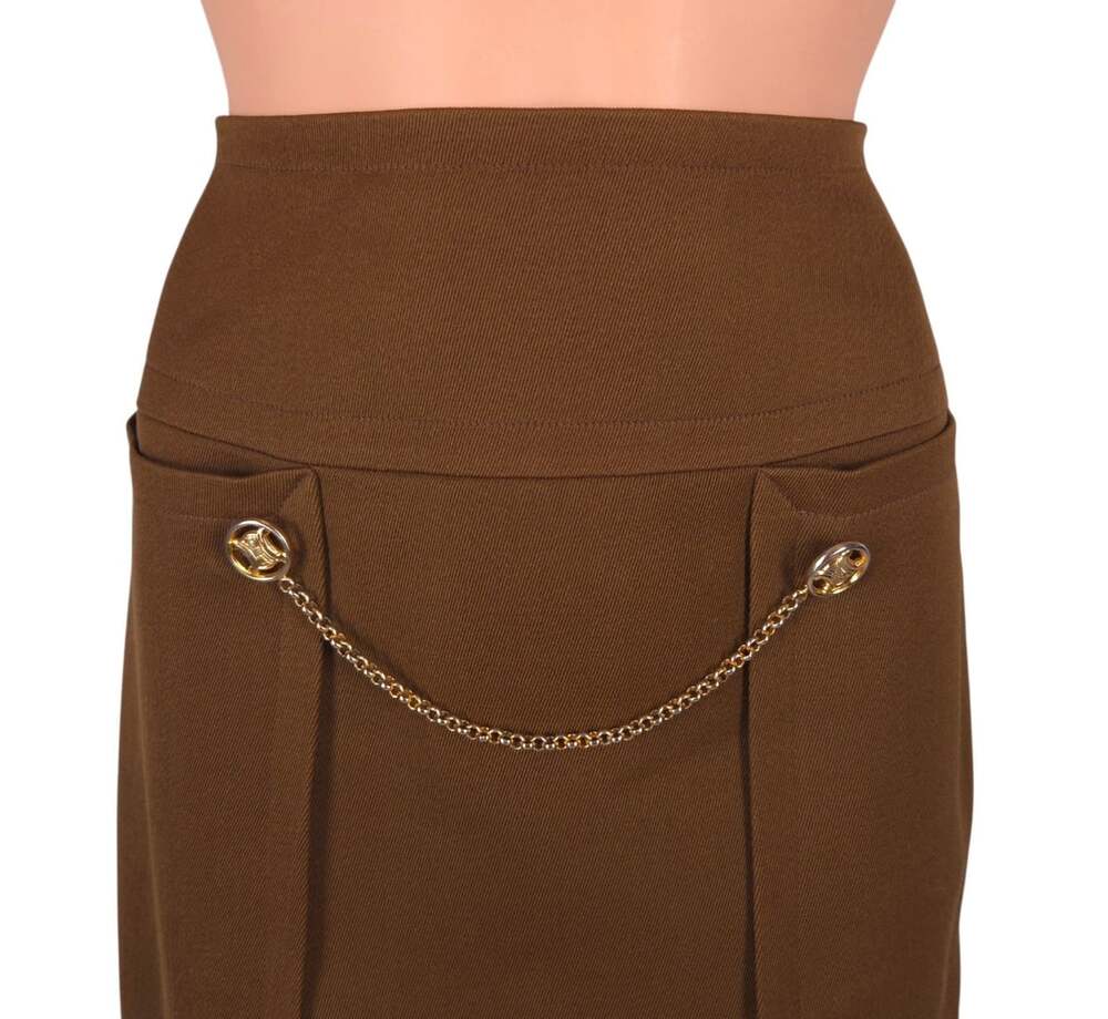 Vintage Celine Triomphe Chain Heavyweight Wool Skirt US 6 8 FR 40 Brown $1200 - Picture 2 of 8